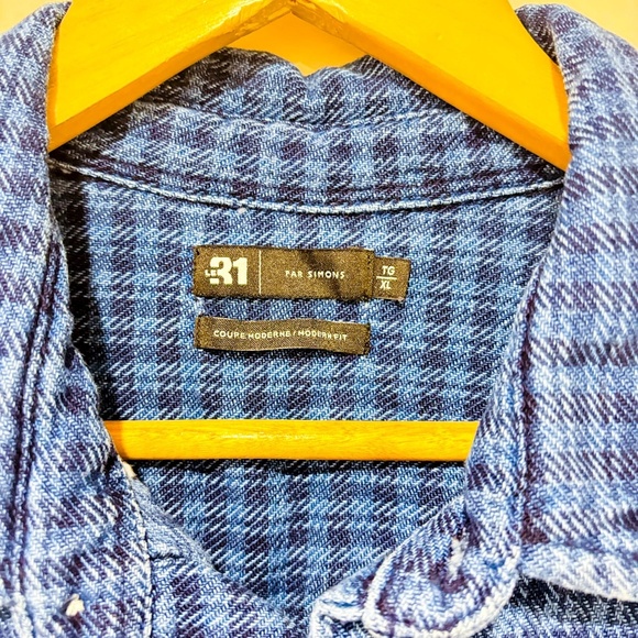 SIMONS Blue plaid cotton button down shirt - Picture 5 of 10